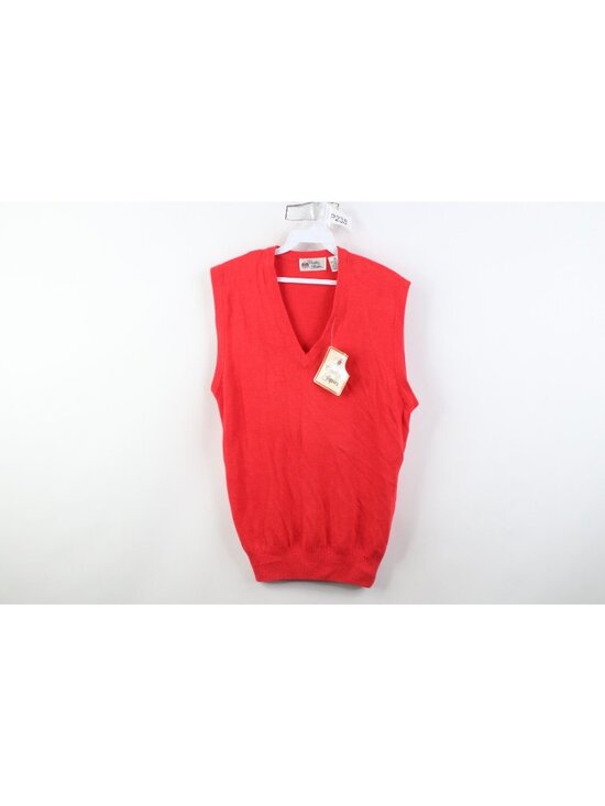 Vintage Sweaters - Deadstock Vintage 70s Womens Medium Blank Soft Knit V-Neck Sweater Vest Red